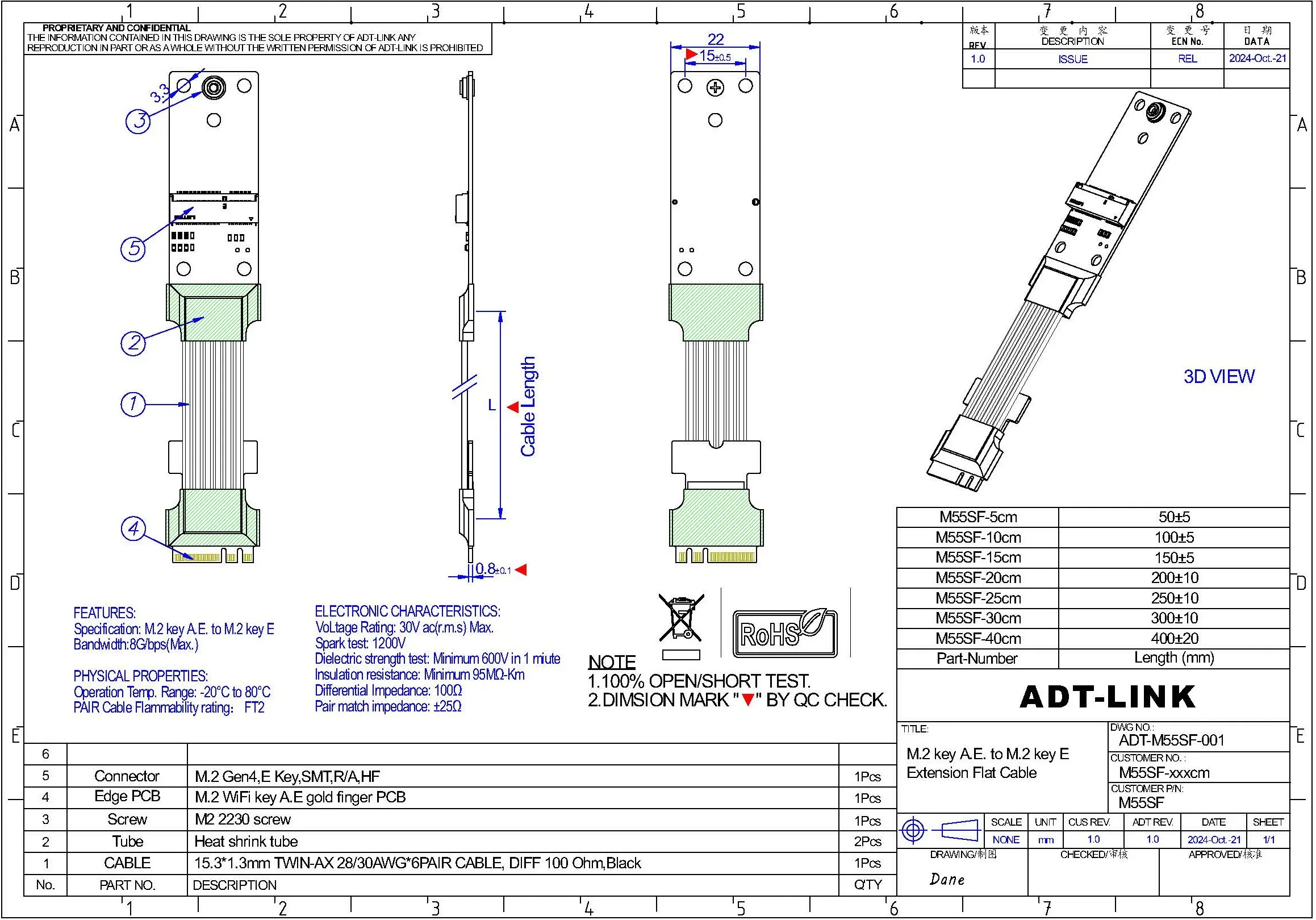 ADT-Link M.2 Kunci A.E. Kabel  - Pcie Riser Cable ulasan dan harga
